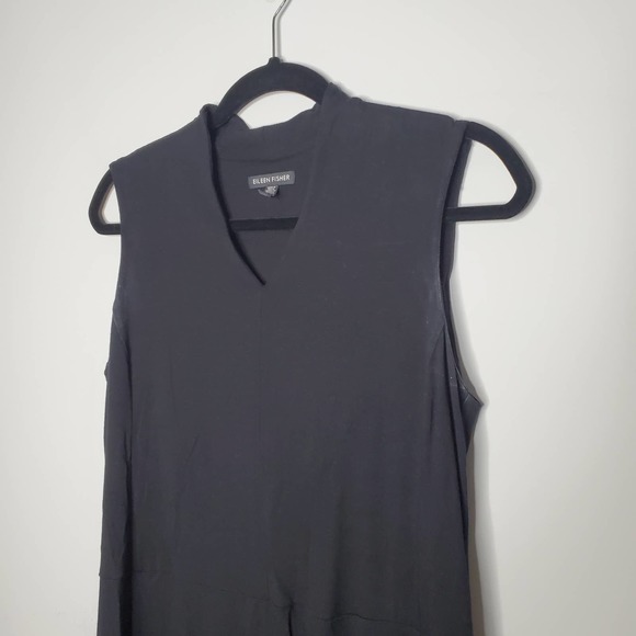 EILEEN FISHER Solid Black V-Neck Sleeveless Dress Sz S - Picture 3 of 6